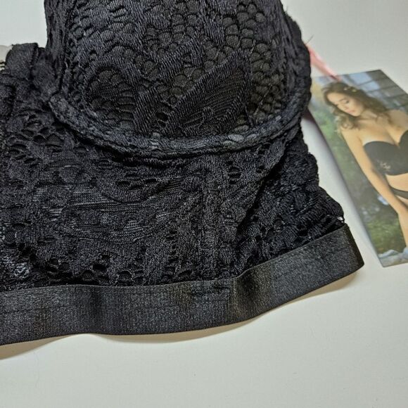 NEW Fantasy Lingerie Midnight Garden Black Bustier Longline Bra Crop Top L/XL - Picture 6 of 8